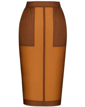 Saint Laurent Panel Pencil Midi Skirt - Brown