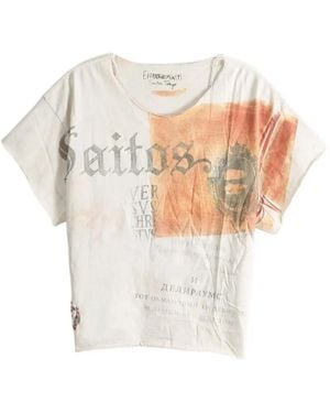 SAITOS Graphic-Print Raw-Edge T-Shirt - White