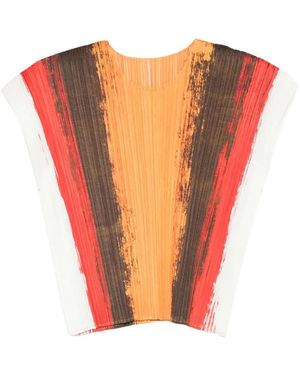Pleats Please Issey Miyake Pleated Stripe Top - Orange
