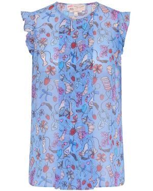 Maison Common Perfume-Print Silk Blouse - Blue