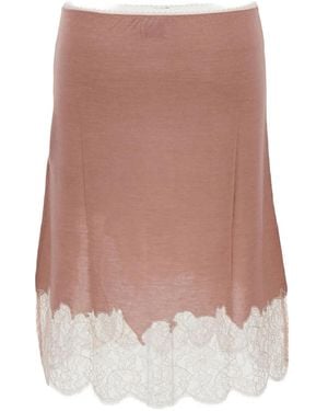 Fendi Lace-Trimmed Wool Skirt - Brown