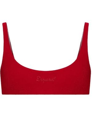 DSquared² Top De Bikini Con Logo Bordado - Rojo