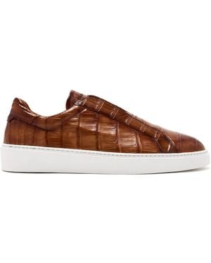 Magnanni Crocodile-Embossed Trainers - Brown