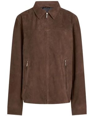 KARL LAGERFELD Zip-Up Suede Jacket - Brown