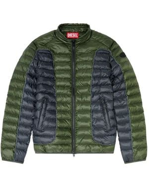 DIESEL Biker-Style Puffer Jacket With Colour-Block Design - Green