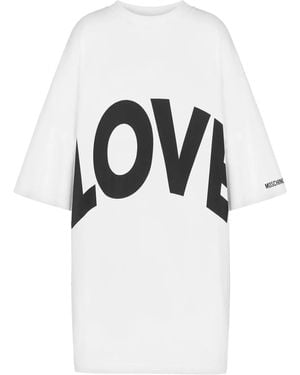 Moschino Cotton Dress With Logo Print - White
