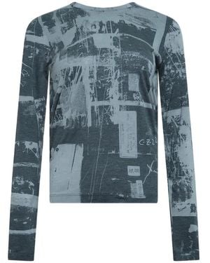 Y's Yohji Yamamoto Desolate City-Print Long-Sleeve T-Shirt - Blue