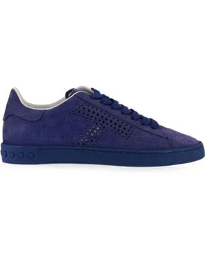 Tod's Croc-Effect Perforated Sneakers - Blue