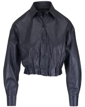 ODEEH Pleated Leather Jacket - Blue