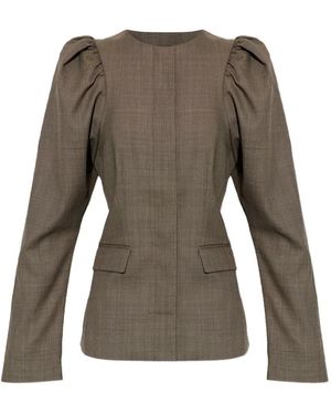 Ganni Draped-Shoulder Blazer - Grey