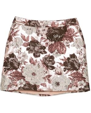 Elie Saab Floral-Brocade A-Line Skirt - Pink