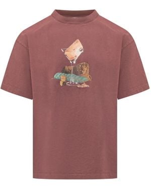 Drole de Monsieur Glass Lion Cotton T-Shirt - Pink