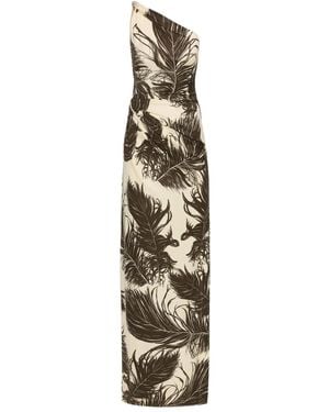 Oscar de la Renta Feather-Print Maxi Dress - Metallic