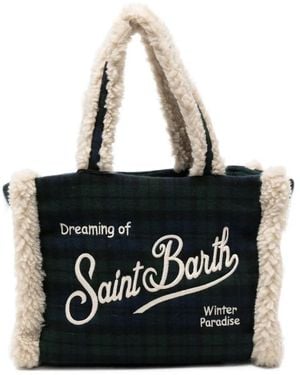 MC2 Saint Barth Colette Tartan Shearling-Effect Tote Bag - Black