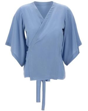 Kangra Wrap Silk Blouse - Blue