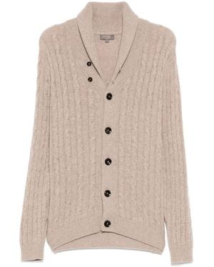 N.Peal Cashmere Garrick Shawl Cable Cardigan - Natural