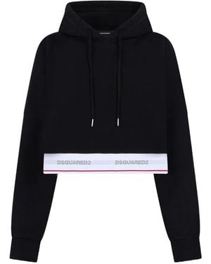 DSquared² Logo-Tape Elastic Onion Cropped Hoodie - Black