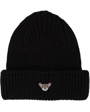 PELO FOUNDATION Dog-Appliqué Beanie - Black