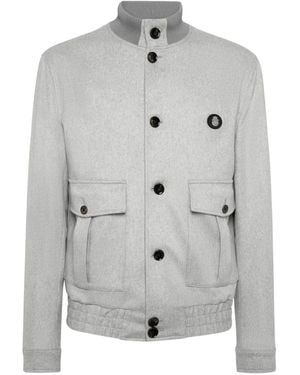 Billionaire Patch-Pocket Buttoned Bomber Jacket - Grey