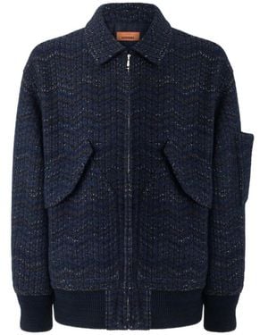 Missoni Zigzag-Knit Bomber Jacket - Blue