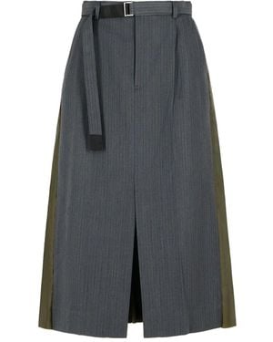 Sacai Pinstripe-Pattern Pleated Skirt - Gray