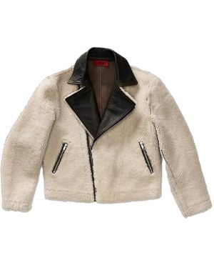 424 Leather-trimmed shearling jacket - Marrón