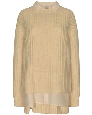 Sacai Collared Knitted Dress - Natural