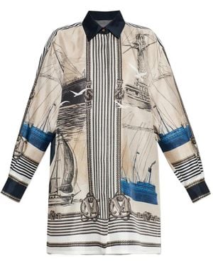 Max Mara Teglia Nautical-Print Silk Shirt - White