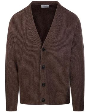 Diana Studio Ribbed-Knit V-Neck Cardigan - Brown