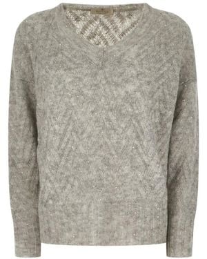 Panicale Sequin-Embellished Chevron-Knit Jumper - Grey