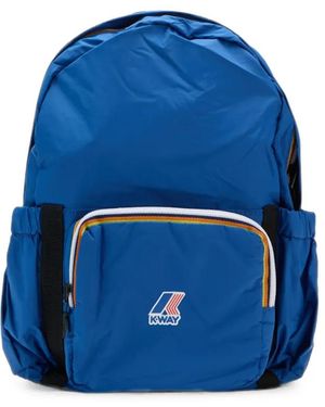 K-Way Striped-Zip Logo-Patch Backpack - Blue