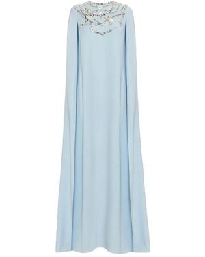 Oscar de la Renta Caped Embellished Silk-Blend Gown - Blue
