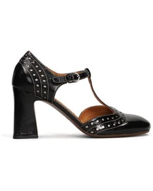 Chie Mihara Mante Perforated T-Bar Calf Leather Pumps - Black
