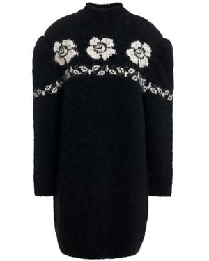 Essentiel Antwerp Kara Floral-Jacquard Long-Sleeved Knitted Mini Dress - Black