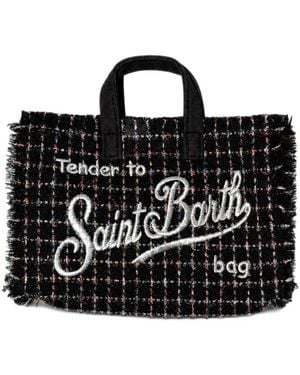 MC2 Saint Barth Tweed-Check Frayed-Edge Tote Bag - Black
