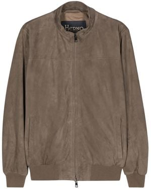 Herno Panelled Leather Jacket - Brown
