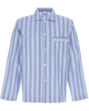 Tekla Embroidered Striped Poplin Shirt - Blue