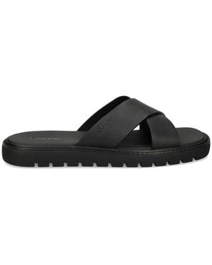Calvin Klein Cross-Strap Leather Sandals - Black