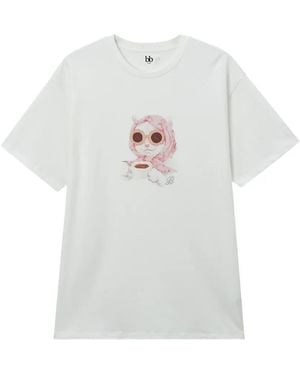 B+ AB Cat-Print Crew-Neck T-Shirt - White