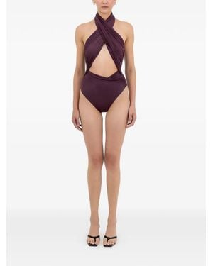 Maygel Coronel Bañador Guayaba Con Cuello Halter - Morado