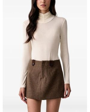 Twinset Ruched High-Neck T-Shirt - Brown