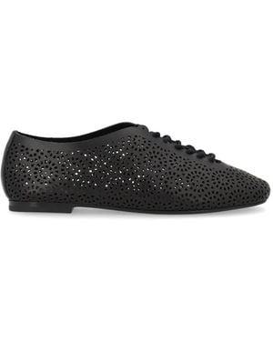 Frau Perforated Leather Lace-Up Shoes - Black