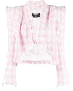 Balmain Houndstooth Tweed Jacket - White