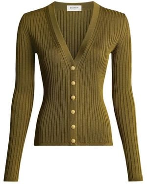 Balmain Ribgebreid Vest Met Knopen - Groen