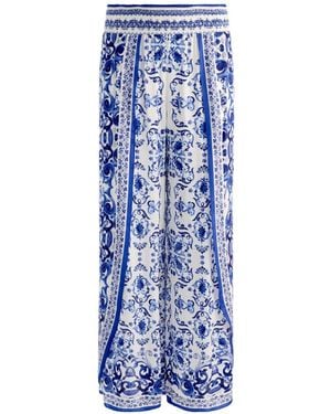 Alice + Olivia Larissa Majolica-Print Palazzo Trousers - Blue