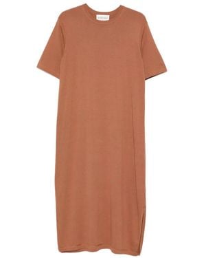 Bompard Short-Sleeve Side-Slit Midi Dress - Brown