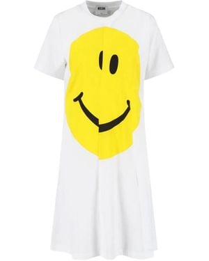 Moschino Smiley Print A-Line Midi Dress - White