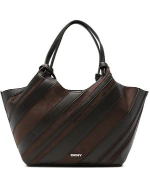 DKNY Medium Paula Diagonal-Stripe Tote Bag - Black
