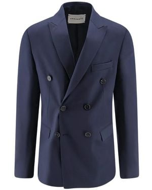 Amaranto Double-Breasted Peak-Lapel Blazer - Blue
