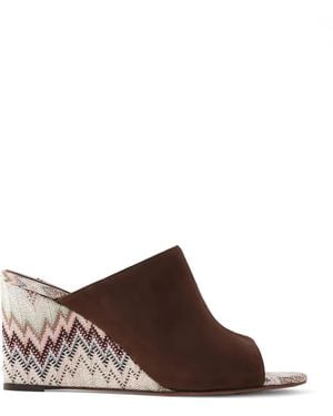 Missoni Chevron-Knit Suede Mules - Brown